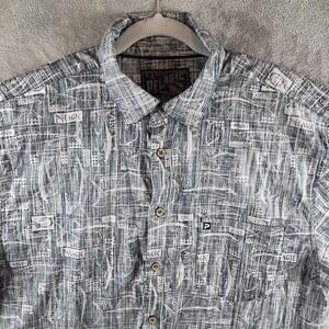 Pelagic Gray Reverse Print Marlin Fishing‎ Button Shirt Mens XL Short Sleeve